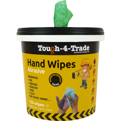 CASE OF 2  x Tough 4 Trade Hand Wipes Abrasive  Anti-Bac Removes Paint, Grease, Tar etc. (Bucket x150 Wipes)