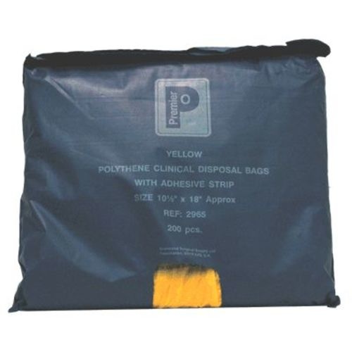 Yellow Polythene Clinical Disposal Bags with Adhesive Strip 10.5" x 18" (Pack x200)